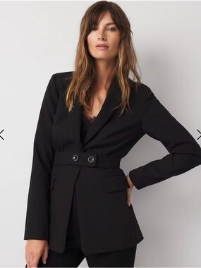 Women's Black Belted Blazer Jacket and pants suit.